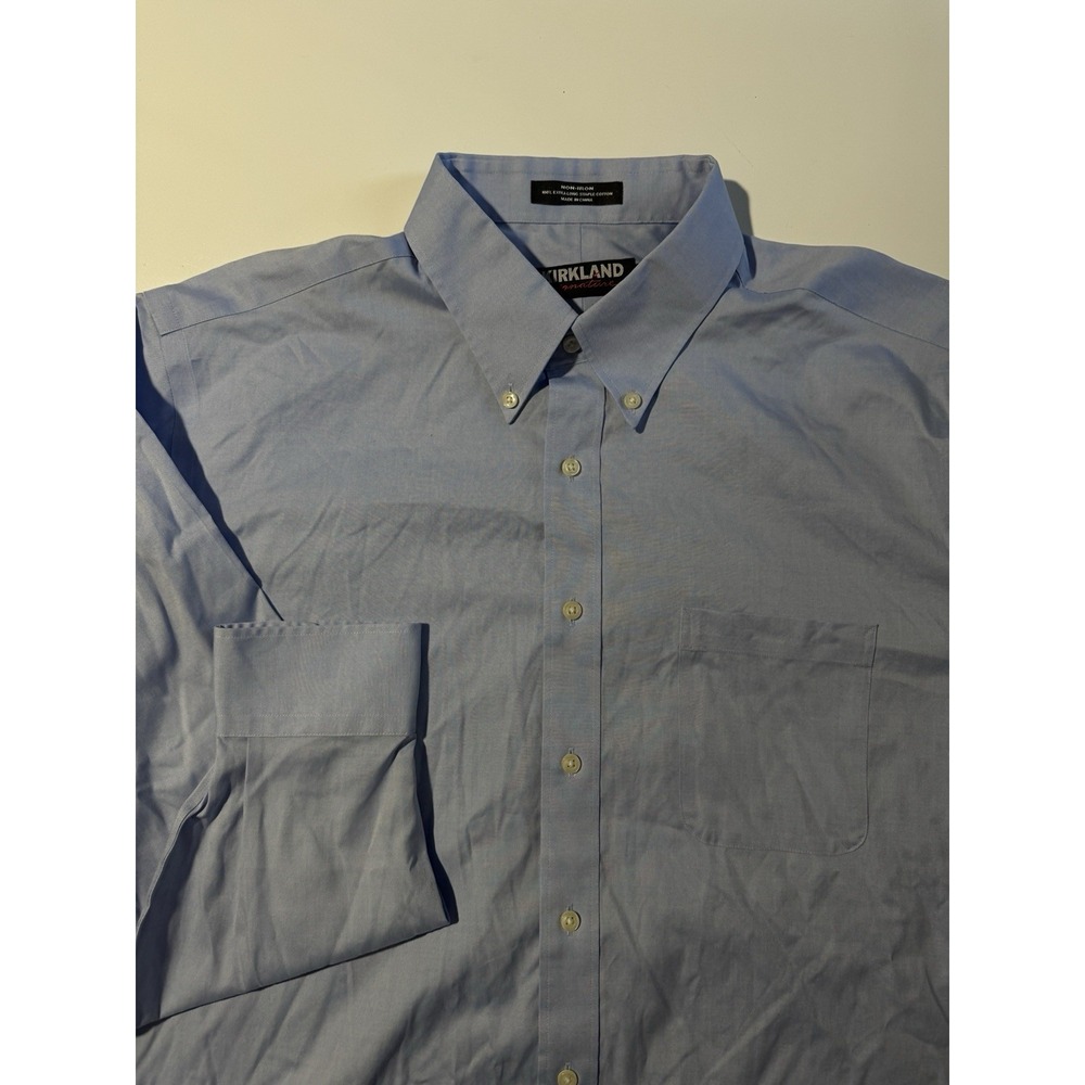 Kirkland Non-Iron Dress Shirt Men's Size 17 1/2-35 Blue Long Sleeve Cotton